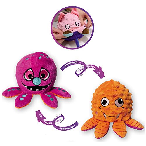 Gimdog Double Face - Juego para perros de doble personaje de peluche con Squeak Reversible 2 figuras en 1 (Octopus - Polipo Violeta/Polipo Naranja)