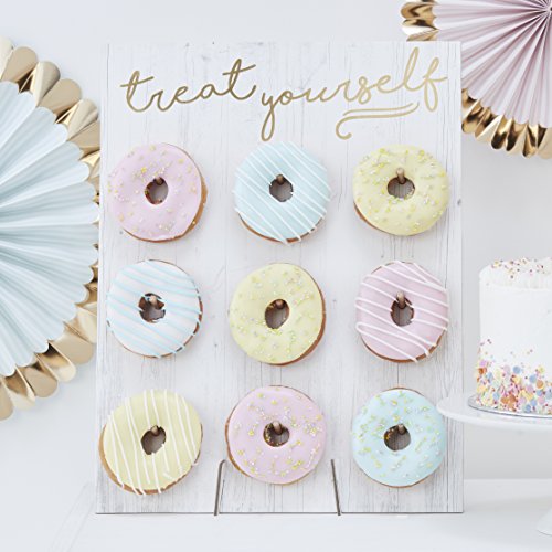 Ginger Ray Gold Foiled Treat Yourself Donut - Expositor de pared para 9 rosquillas, color blanco