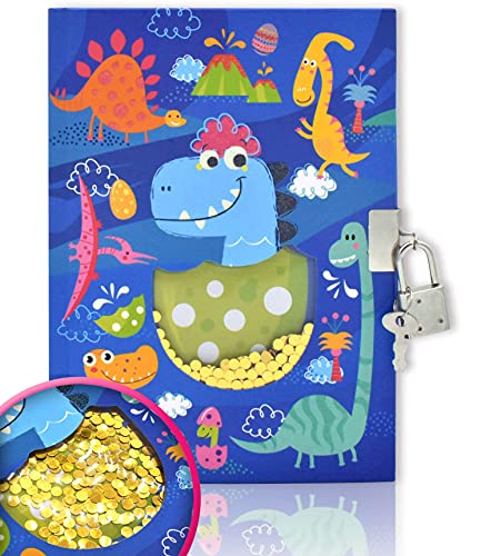 GINMLYDA Diario con cerraduras para niñas y niños, diseño de dinosaur Shakable Sequin Journal Secret Lock Diary Notebook for Kids...