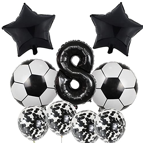 Globo de fútbol decorativo para cumpleaños infantiles de 8 años, globo de fútbol grande con número 8, color negro