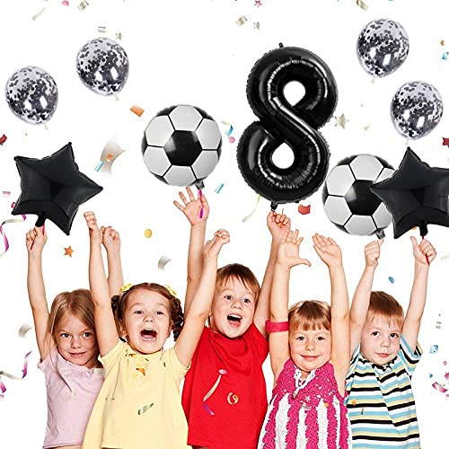 Globo de fútbol decorativo para cumpleaños infantiles de 8 años, globo de fútbol grande con número 8, color negro