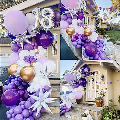 Globos de Cumpleaños,Púrpura Mariposa Decoracion Cumpleaños Niñas con Banner de Feliz Cumpleaños Feliz con Globos de Latex Fiesta Decoración Niñas y Mujeres con Decoración de Pastel de Mariposas