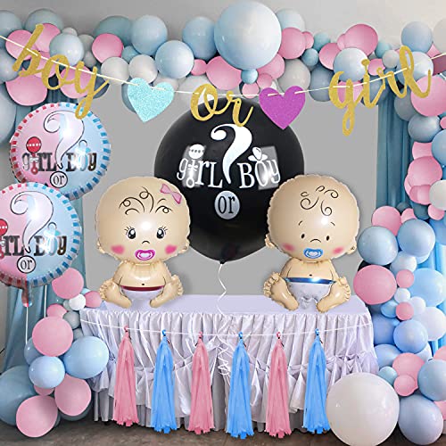 Globos de fiesta de género para Baby Shower Gender Reveal Party, 36 pulgadas Palloncino, confeti rosa y azul, globos de papel de aluminio y pancartas para fiestas de bebé, para niños o niñas