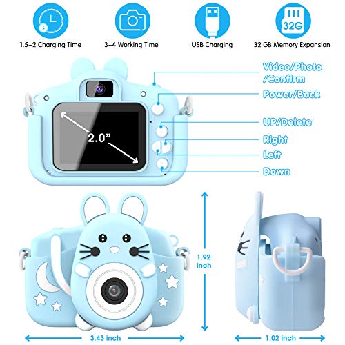 Gofunly Cámara de Fotos Digitales para Niños, 2.0" HD 1080P 20MP Camara de Fotos para Niños, Tarjeta de Memoria de 32GB Selfie Video Cámara Infantil, Regalos Ideales para Niños de 3-12 Años (Azul)