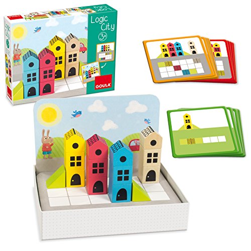 Goula - Juego Los 3 cerditos - Juego de Mesa Preescolar a Partir de 2 años + Construcción Madera Ciudad 14 pzas Puzzle Logic City (50200)