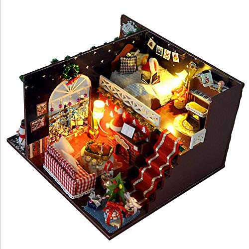 GOZAR Navidad DIY Muebles de decoraci¨®n de casa de mu?ecas en Miniatura Noche de Carnaval Decoraci¨®n de casa de mu?ecas de Madera con luz LED Kits Juguetes de Regalo para ni?os