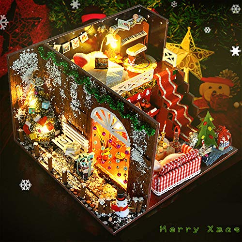 GOZAR Navidad DIY Muebles de decoraci¨®n de casa de mu?ecas en Miniatura Noche de Carnaval Decoraci¨®n de casa de mu?ecas de Madera con luz LED Kits Juguetes de Regalo para ni?os