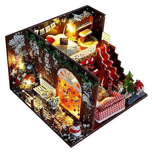 GOZAR Navidad DIY Muebles de decoraci¨®n de casa de mu?ecas en Miniatura Noche de Carnaval Decoraci¨®n de casa de mu?ecas de Madera con luz LED Kits Juguetes de Regalo para ni?os