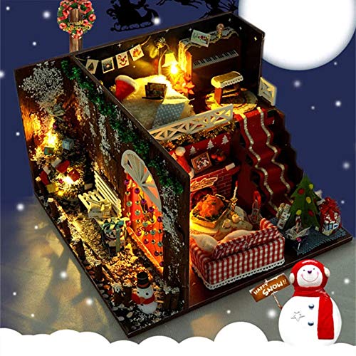 GOZAR Navidad DIY Muebles de decoraci¨®n de casa de mu?ecas en Miniatura Noche de Carnaval Decoraci¨®n de casa de mu?ecas de Madera con luz LED Kits Juguetes de Regalo para ni?os