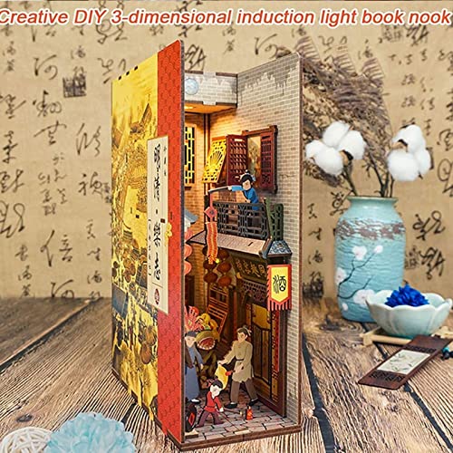 GQGQ Insertos de Rincón de Libro de Madera DIY Diagon Alley Libro De Madera Rincón con luz de Inducción LED Sujetalibros De Arte Regalos Creativos para Niños y Amigos (Color : Ming and Qing History)