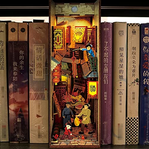 GQGQ Insertos de Rincón de Libro de Madera DIY Diagon Alley Libro De Madera Rincón con luz de Inducción LED Sujetalibros De Arte Regalos Creativos para Niños y Amigos (Color : Ming and Qing History)