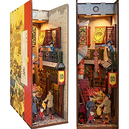 GQGQ Insertos de Rincón de Libro de Madera DIY Diagon Alley Libro De Madera Rincón con luz de Inducción LED Sujetalibros De Arte Regalos Creativos para Niños y Amigos (Color : Ming and Qing History)