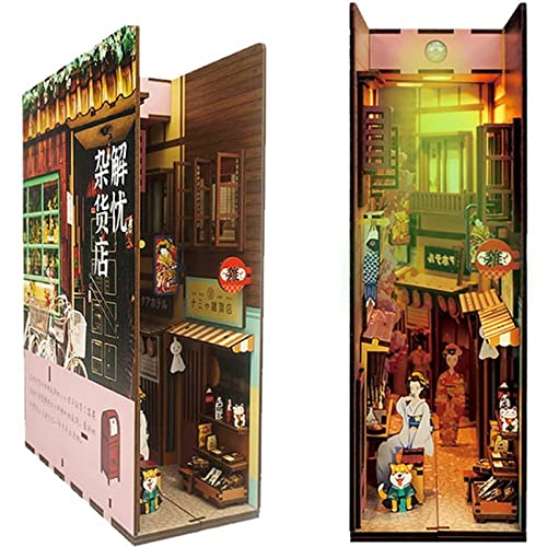 GQGQ Insertos de Rincón de Libro de Madera DIY Diagon Alley Libro De Madera Rincón con luz de Inducción LED Sujetalibros De Arte Regalos Creativos para Niños y Amigos (Color : Japanese Style)