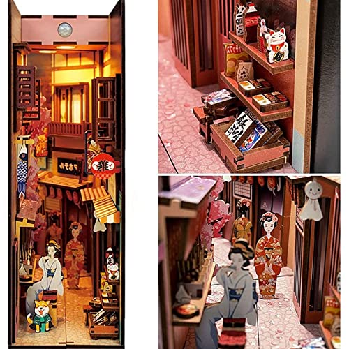 GQGQ Insertos de Rincón de Libro de Madera DIY Diagon Alley Libro De Madera Rincón con luz de Inducción LED Sujetalibros De Arte Regalos Creativos para Niños y Amigos (Color : Japanese Style)