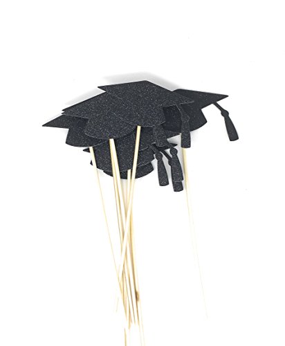 Grad Hat - Palos centrales para decoración de graduación (8 Unidades, Doble Cara), Negro Azabache