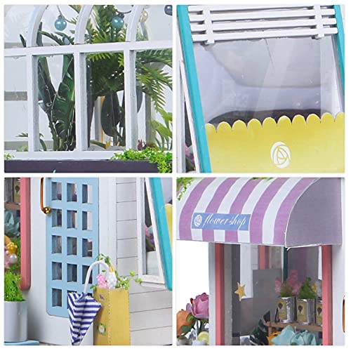 Greensen Kit De Casa De Muñecas, Modelo De Tienda De Flores En Miniatura, Divertido Bricolaje Juguetón con Luz LED para Niña para Niños, Casa De Juegos para Niño