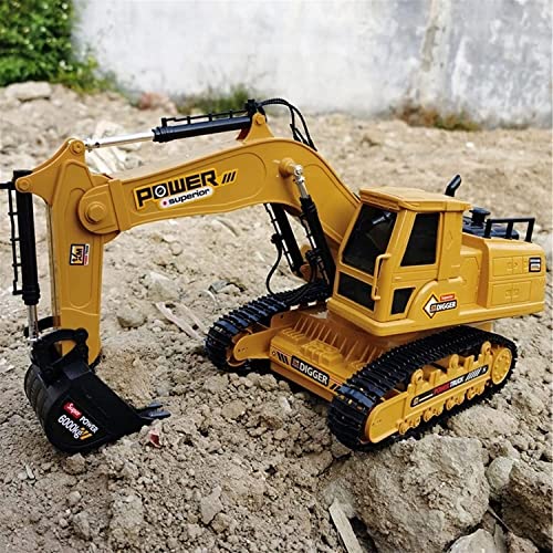 GSQGJ Camión Excavadora de Juguete con Control Remoto, 10 Canales, función Completa, Excavadora RC, camión de ingeniería con Sonido y Luces, 2.4G All Terrains Digger Tractor Bulldozer RC Tru