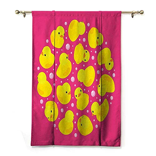 GugeABC Cortinas de goma para cocina, diseño de patos de bebé, diseño de círculos, juguetes de baño para niños, burbujas con estampado de animales, color rosa y amarillo, 88,9 x 162,6 cm