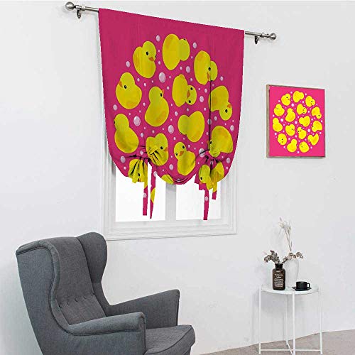 GugeABC Cortinas de goma para cocina, diseño de patos de bebé, diseño de círculos, juguetes de baño para niños, burbujas con estampado de animales, color rosa y amarillo, 88,9 x 162,6 cm