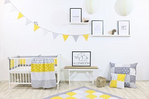 Guirnalda de banderines de ULLENBOOM ® con elefantes amarillo (guirnalda de tela: 1,90 m; 5 banderines; decoración para la habitación de los niños; fiestas de bienvenida para bebés)