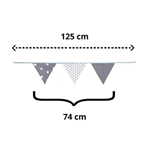 Guirnalda de banderines de ULLENBOOM ® con menta gris (guirnalda de tela: 1,25 m; 3 banderines; decoración para la habitación de los niños; fiestas de bienvenida para bebés)