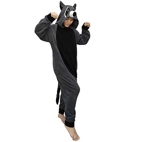 Guturris Unisex Animal Onesie Raccoon Cosplay Disfraz Adulto Pijamas de Halloween Gris M