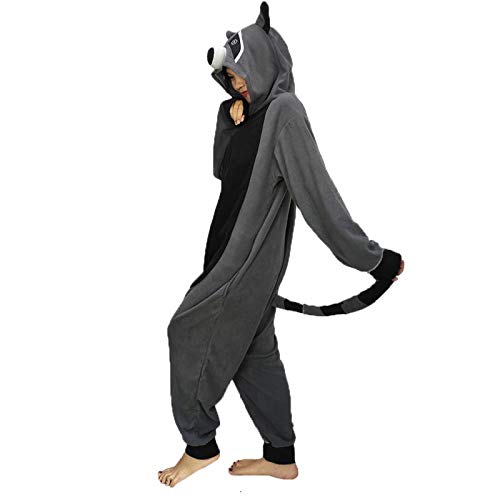 Guturris Unisex Animal Onesie Raccoon Cosplay Disfraz Adulto Pijamas de Halloween Gris M