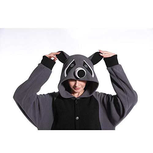 Guturris Unisex Animal Onesie Raccoon Cosplay Disfraz Adulto Pijamas de Halloween Gris M