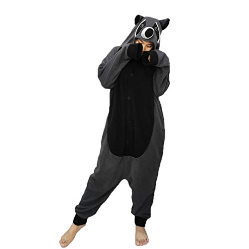 Guturris Unisex Animal Onesie Raccoon Cosplay Disfraz Adulto Pijamas de Halloween Gris XL