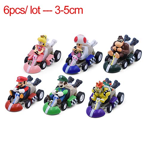 Gwgbxx Super Mario Kart Pull Back Coche Luigi Bowser Koopa Donkey Kong Princess Peach Peach Toad Mushroom Kart Figura Juguetes Set (Color : 6 pcs)