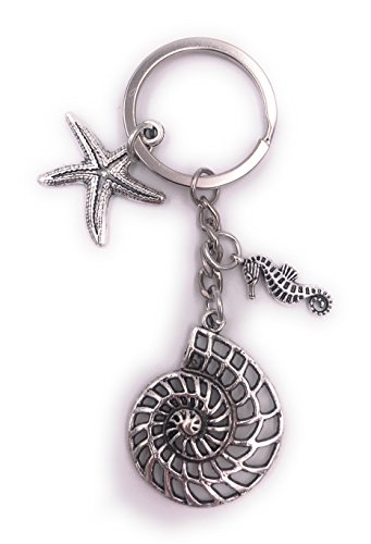 H-Customs Estrella de mar Caracol Seahorse Llavero Colgante de Metal Plateado