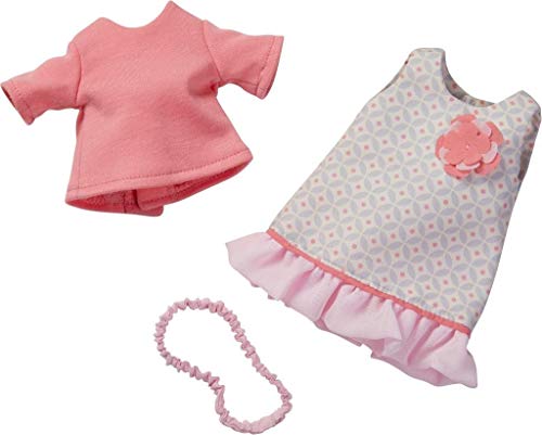 HABA 304583 - Conjunto de Ropa de Verano para muñecas HABA de 32 cm, Conjunto de Vestido, Camiseta y Cinta para el Pelo, Juguete a Partir de 18 Meses