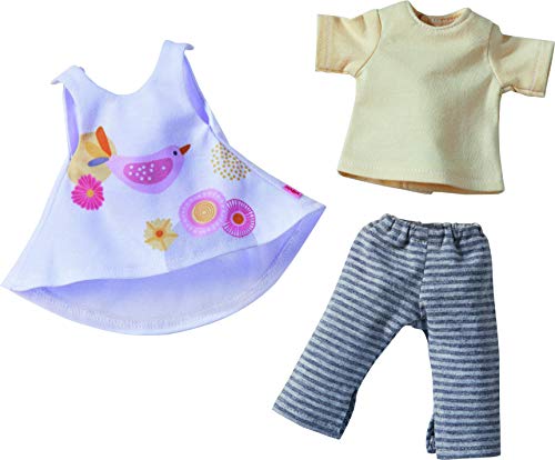 HABA 305576-Conjunto de Ropa para Primavera, Conjunto de Vestido, pantalón y Camiseta, Accesorios para muñecas de 32 cm, Juguete a Partir de 18 Meses, Color Azul (305576)