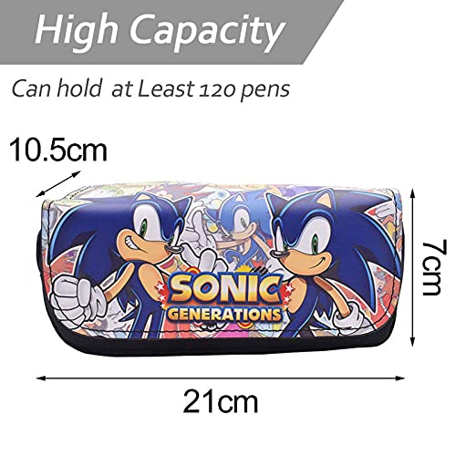 Hao-zhuokun Estuche para lápices Sonic,Estuche para bolígrafos con Cremallera de Doble Capa de Gran Capacidad,Estuche para papelería de Lona de Dibujos Animados,Estuche para bolígrafos portátil