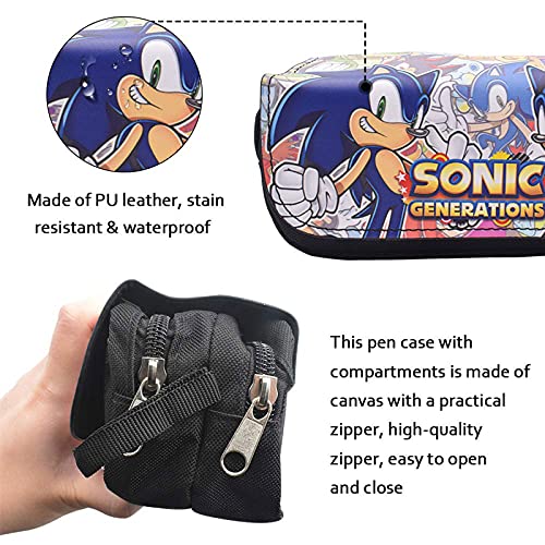 Hao-zhuokun Estuche para lápices Sonic,Estuche para bolígrafos con Cremallera de Doble Capa de Gran Capacidad,Estuche para papelería de Lona de Dibujos Animados,Estuche para bolígrafos portátil