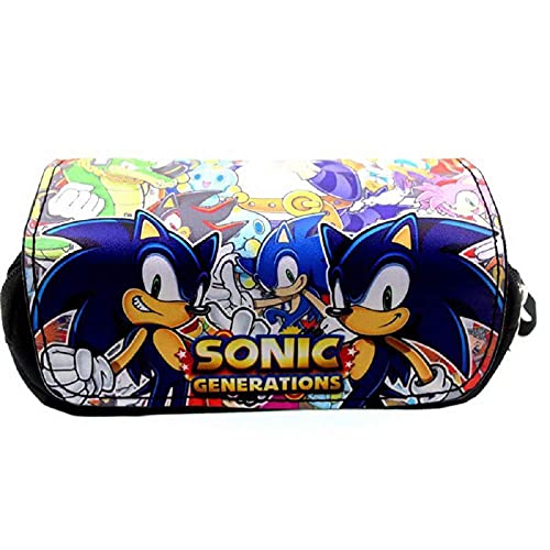 Hao-zhuokun Estuche para lápices Sonic,Estuche para bolígrafos con Cremallera de Doble Capa de Gran Capacidad,Estuche para papelería de Lona de Dibujos Animados,Estuche para bolígrafos portátil