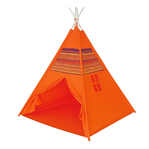 Happy Sun Cortina Indiani Deluxe para niños, Tienda de Juegos para niños. Medidas 120 x 120 x 150 cm. Cortina Plegable con Postes de Madera. Minimo Espacio bebé. Color Naranja