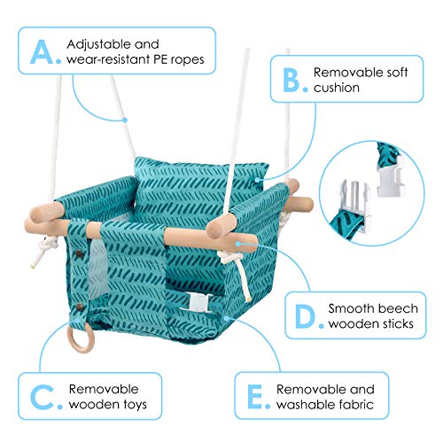 Happypie seguridad columpio de lona colgante asiento interior niños al aire libre hamaca juguete (verde)