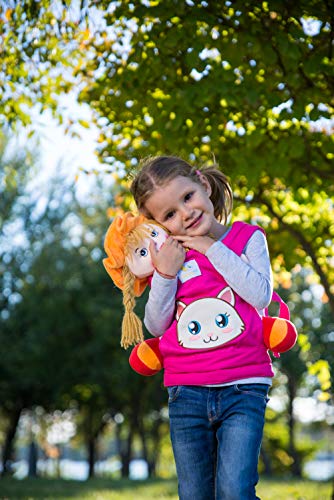 HappyVk - Portabebés para niños - con bonito bordado de gatito. Además de una pulsera reversible de lentejuelas. Se adapta a muñecas o animales de peluche de hasta 24 pulgadas, delantera y trasera