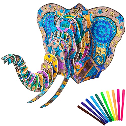 Hautton Rompecabezas 3D de Colorear, Juego de Puzzle de 24 Piezas Compleaños Año Nuevo para Adultos y Niños de 3 4 5 6 7 8 9 10 Años -Elefante