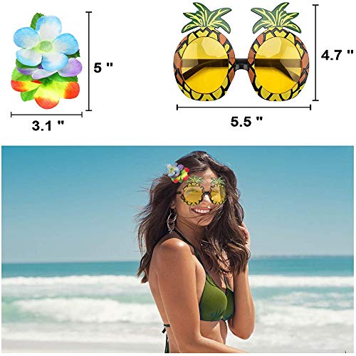 Hawaiana Falda,Falda de Hierba Hula Hawaiana 8 Piezas Hawaiana Disfraces Falda con Collar Pulsera Diadema Sujetador de Flor Clip de Pelo y Gafas de Sol de Piña para Niñas Mujeres Luau Beach Party