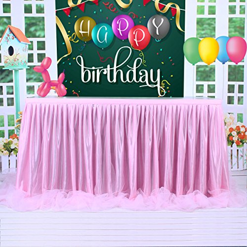 HBBMAGIC Falda de mesa de tul rosa Tütü Faldas de mesa Candy Mantel 183 * 76CM para cumpleaños Niñas Niños Decoración, Baby Shower, Fiesta de bebé, Fiesta de dulces, Boda, Sin LED