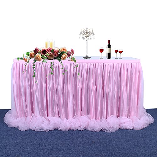 HBBMAGIC Falda de mesa de tul rosa Tütü Faldas de mesa Candy Mantel 183 * 76CM para cumpleaños Niñas Niños Decoración, Baby Shower, Fiesta de bebé, Fiesta de dulces, Boda, Sin LED