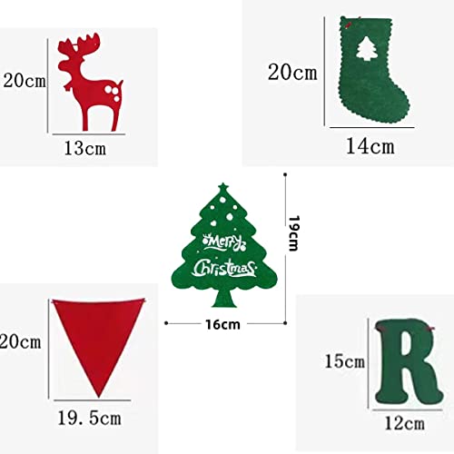 HBell 5 banderas de fieltro de Feliz Navidad, con letra de alce de árbol de Navidad, medias de Navidad, patrón de triángulo, banderas de fiesta, banner hecho a mano, decoraciones para el hogar