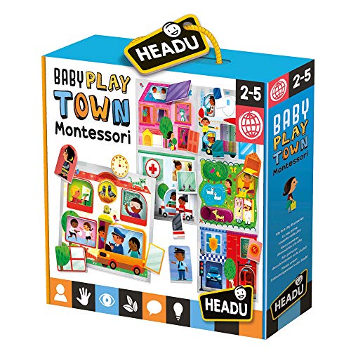 Headu Baby Play Town Montessori. Juego Educativo niñas de Entre 2 y 5 años. Descubre la Ciudad y Sus habitantes, Multicolor (MU23615)