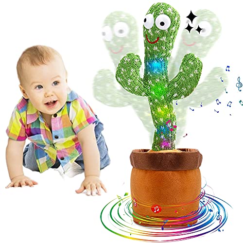 Heionia Cactus Bailarín Juguetes de Peluche Cactus Dancing Toy 120 Caciones Juguete Electrónico Cactus que Habla Repite Creativo Regalos Cumpleaños Ninos|Cantar+Bailar+Repetir+LED|(A-USB)