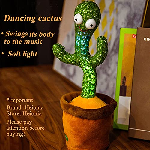 Heionia Cactus Bailarín Juguetes de Peluche Cactus Dancing Toy 120 Caciones Juguete Electrónico Cactus que Habla Repite Creativo Regalos Cumpleaños Ninos|Cantar+Bailar+Repetir+LED|(A-USB)