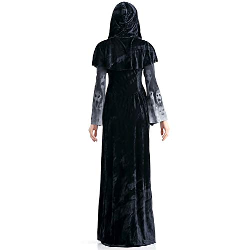 HEITIGN Disfraz De Bruja De Halloween, Vestido De Encaje De Capa Delgada Vestido De Manga Larga De Novia Fantasma Vampiro, Abrigo con Capucha Disfraces De Bruja para Fiesta Cosplay Fancy Ladies, S