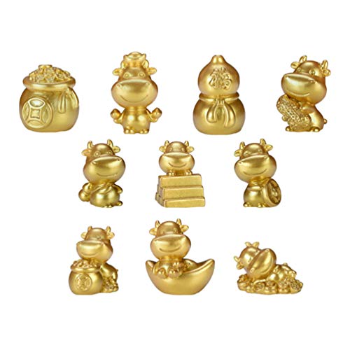 Hemoton 10 Piezas de Estatuilla en Miniatura de Buey del Zodíaco Chino Figura de Vaca Dorada Hada Jardín Coche Decoración Interior Ornamento para Fiesta de Año Nuevo Pastel Planta