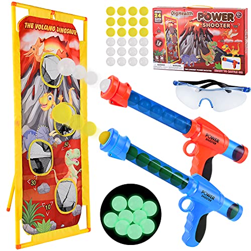 Herefun Juego de Tiro para Niños, 2 PCS Pistola de Juguete, Juegos de Tiro al Blanco al Aire Libre con 24 Bolas de Espuma + Blanco de Tiro de Pie + Gafas de Seguridad, Regalo Ideal para Niños y Niñas